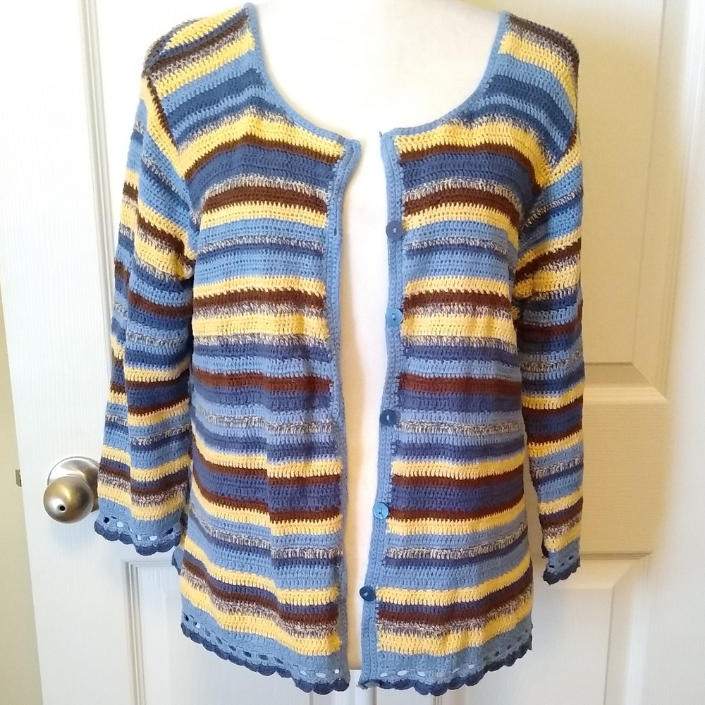 Crochet Knit cardigan. Liz Claiborn.  Large